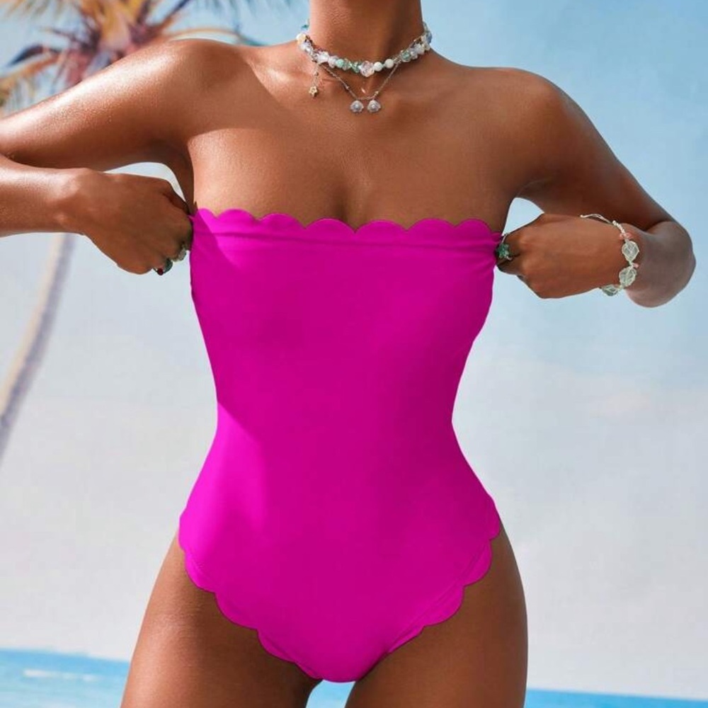 Swim Vcay Women's Solid Color Arc Hem Fashion One-Piece Swimsuit For Vacation